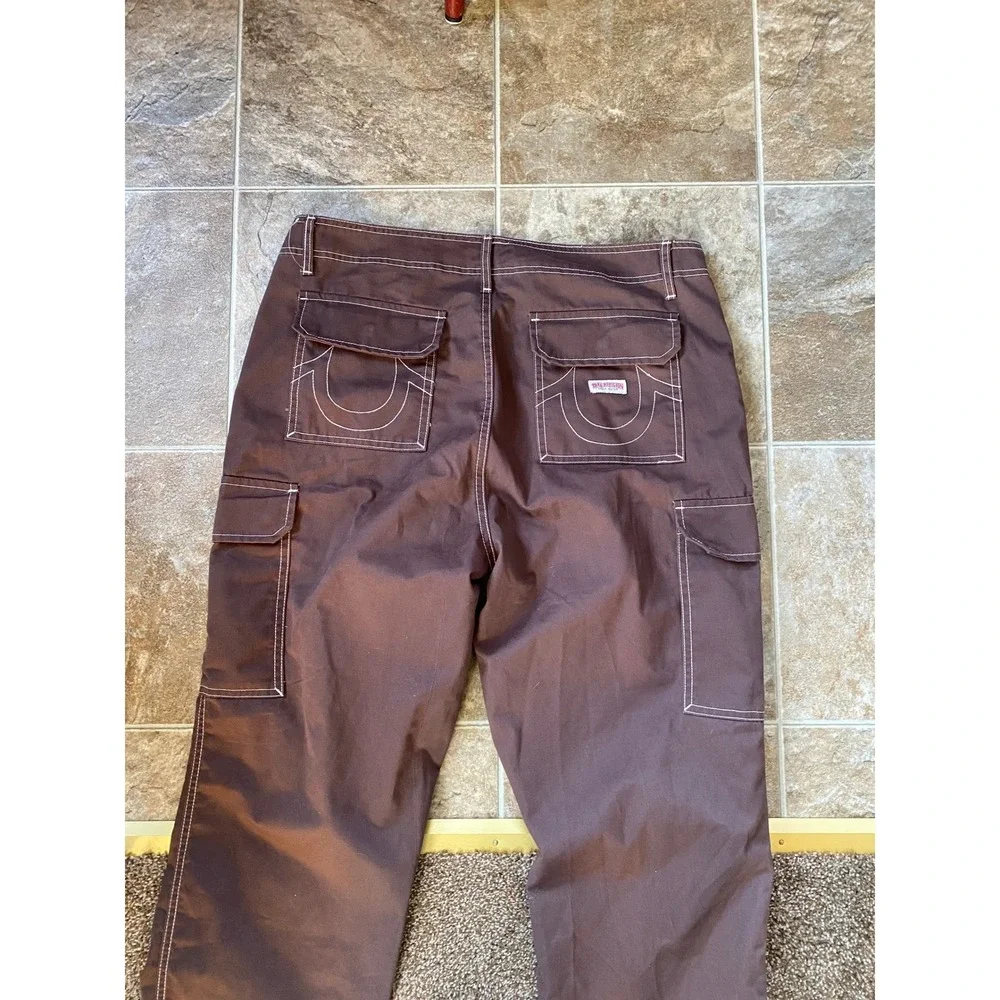 True‎ Religion Ripstop Cargo Brown Contrast Stitch Pants Straight Leg 36 Skater